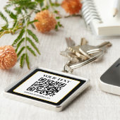 Zakelijke QR-code met boven- en ondertekst, zwart Sleutelhanger (Zijkant)