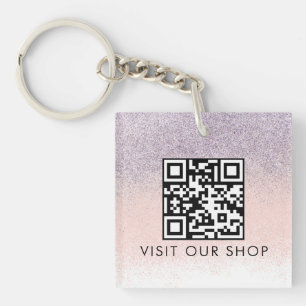 Zakelijke QR-code Monogram Glitter voor Koppels  Sleutelhanger