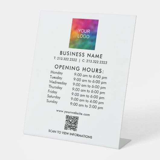 Zakelijke QR code Openingstijden Logo Aangepast Reclamebord Met Voetstuk (Voorkant)