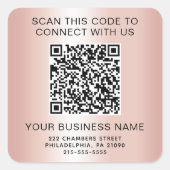 Zakelijke QR Code Roze Goud Vierkante Sticker (Voorkant)