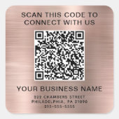 Zakelijke QR-code roze goud Vierkante Sticker (Voorkant)