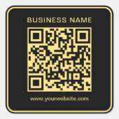 Zakelijke QR-code Sjabloon zwart-goud scanbaar Vierkante Sticker (Voorkant)
