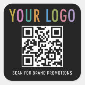 Zakelijke QR-code stickers met logo zwart vierkant (Voorkant)