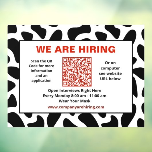 Zakelijke QR-code voor inhuring personaliseren   Raamsticker (Vel 3)