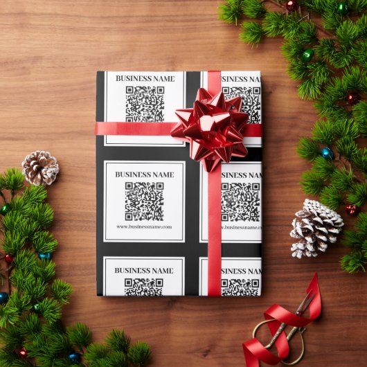 Zakelijke QR-code | Zwart & Wit Cadeaupapier (Feestdagen Geschenken)