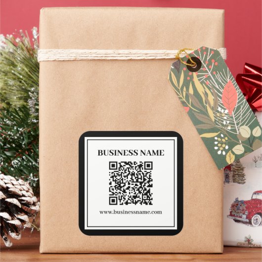 Zakelijke QR-code | Zwart & Wit Vierkante Sticker (Feestdagen)