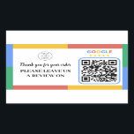 Zakelijke rating met Google Reviewen QR-code Rechthoekige Sticker<br><div class="desc">Moedig uw klanten aan om u te labels en op Google te reageren met deze Google-Stickers met QR-code. Laat uw klanten direct commentaar geven door deze persoonlijke stickers op de tafels van uw restaurant of café te plakken. We genereren en koppelen de QR-code voor jou rechtstreeks aan je Google-profiel.</div>