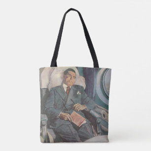 Zakelijke reis in vintage stijl, lezen in het vlie tote bag