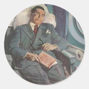 Zakelijke reizen in nostalgische stijl, Lezen in h Ronde Sticker