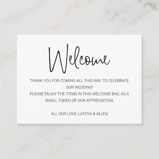 Zakelijke roestieke trouwcadeauttas mand plaatskaartje (Voorkant)