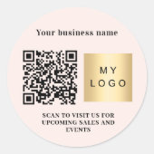 Zakelijke roze logo qr-code ronde sticker (Voorkant)