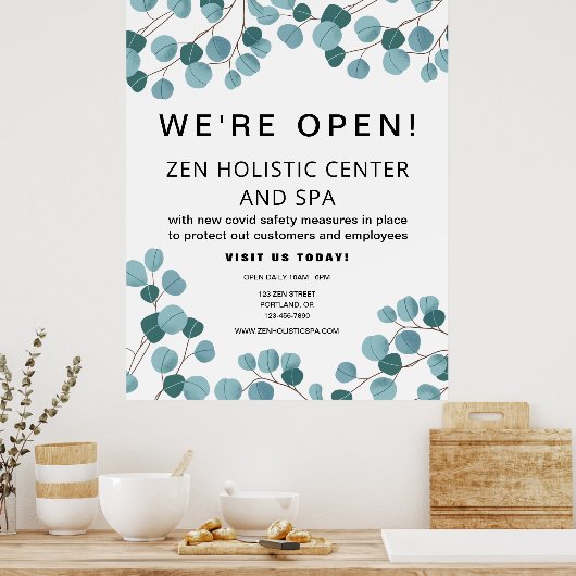 Zakelijke ruimte Blauwgroen zwarte botanische hero Poster (Keuken)