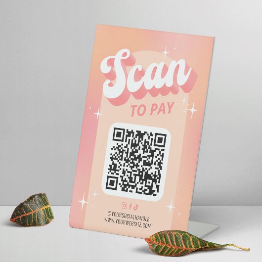 Zakelijke Scan om QR Code Retro Peach te betalen Reclamebord Met Voetstuk