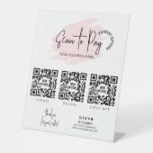 Zakelijke Scan om te betalen 3 QR Codes Roze Water Reclamebord Met Voetstuk (Voorkant)