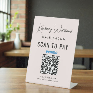 Zakelijke Scan Om Venmo QR-code Roze Te Betalen Reclamebord Met Voetstuk