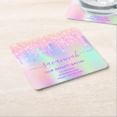 Zakelijke schoonheidssalon roze glitter iridescent kartonnen onderzetters (Schuin)