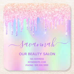 Zakelijke schoonheidssalon roze glitter iridescent kartonnen onderzetters