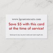 Zakelijke servicekaart kortingskaartje (Achterkant)
