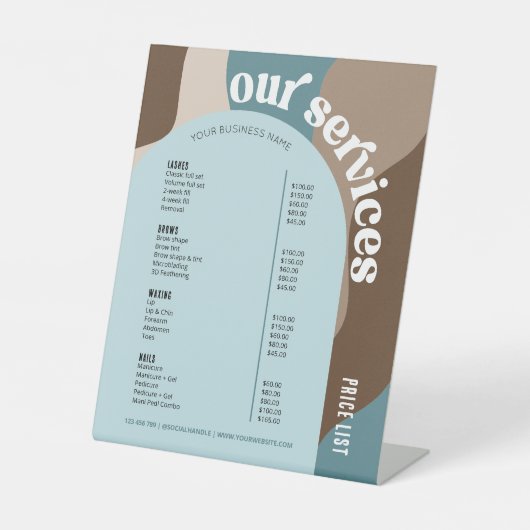 Zakelijke services prijslijst Trendy Retro Neutral Reclamebord Met Voetstuk (Voorkant)