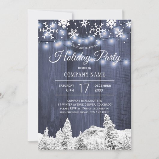 Zakelijke sneeuwvlokken rustieke vakantie partij kaart (Voorkant)