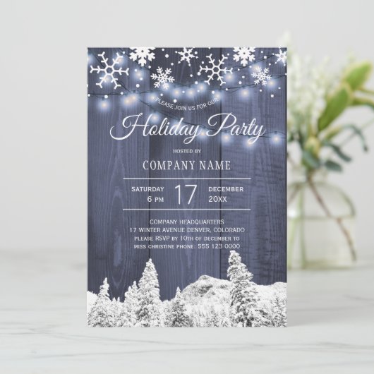 Zakelijke sneeuwvlokken rustieke vakantie partij kaart (Staand voorkant)