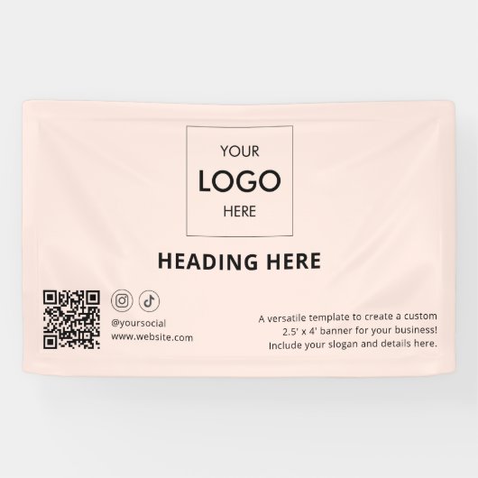 Zakelijke sociale media QR-code Adverteren Blush Spandoek (Horizontaal)