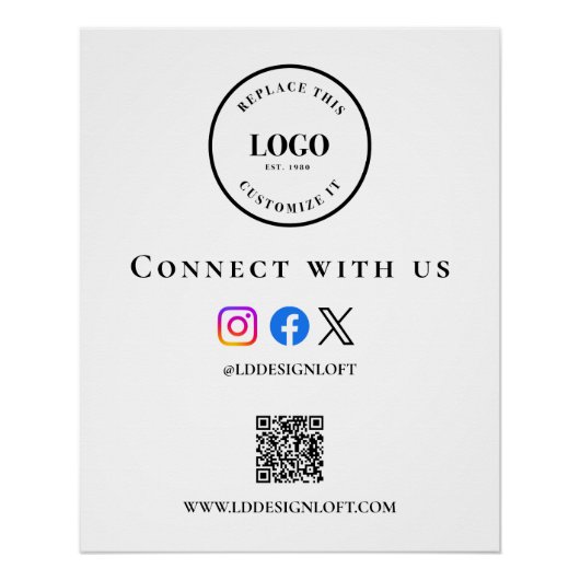 Zakelijke sociale media QR-code website Aangepaste Perfect Poster (Voorkant)
