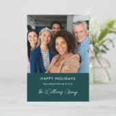 Zakelijke stijlvolle vrolijk kerstfeest groene tea feestdagenkaart (Staand voorkant)