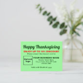 Zakelijke Thanksgiving Licht Groen Korting Kaart (Staand voorkant)