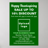 Zakelijke Thanksgiving Verkoop op Groen Poster (Voorkant)