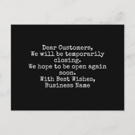 Zakelijke, tijdelijke sluitingsbericht briefkaart