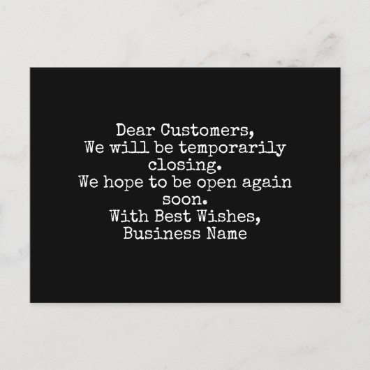 Zakelijke, tijdelijke sluitingsbericht briefkaart (Voorkant)