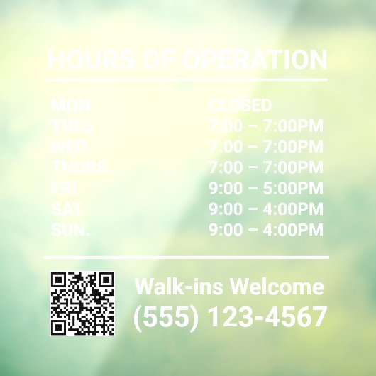 Zakelijke uren QR-code venster Raamsticker (Vel 3)