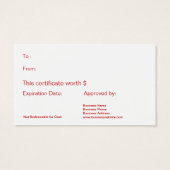 Zakelijke vakantie cadeau Kaart certificaten (Achterkant)