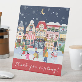 Zakelijke vakantie Kerststad Whimsy Dank u Reclamebord Met Voetstuk