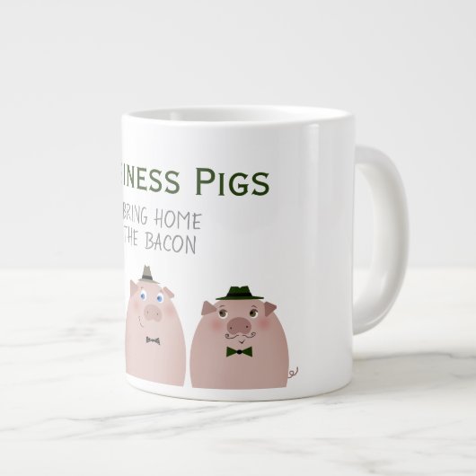 Zakelijke varkens brengen de bacon grappige meme n grote koffiekop (Voorkant rechts)