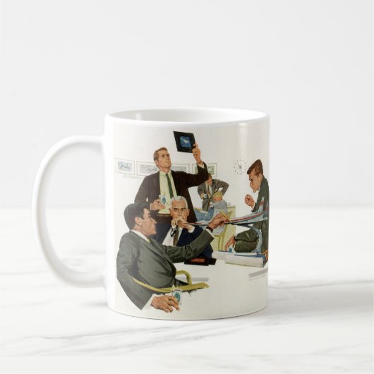 Zakelijke vergadering van luchtvaartmaatschappij e koffiemok (Links)