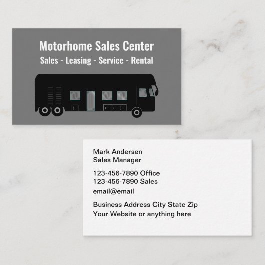 Zakelijke verkoop en service van motorhomes visitekaartje (Voorkant / Achterkant)