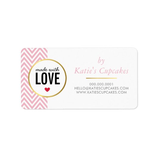 ZAKELIJKE VERPAKKING gemaakt met liefde roze chevr Etiket (Voorkant)