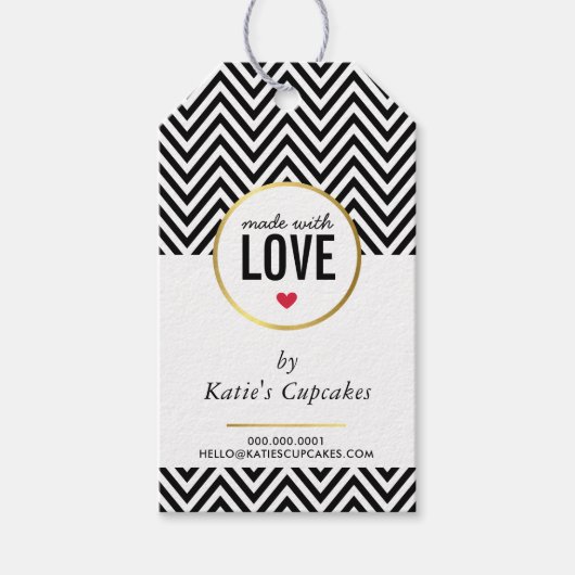 ZAKELIJKE VERPAKKING gemaakt met liefde zwart chev Cadeaulabel (Voorkant)