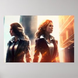 Zakelijke vrouwen in een stad van de toekomst poster