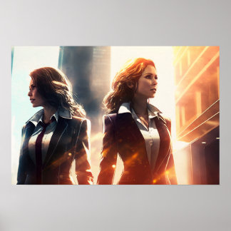 Zakelijke vrouwen in een stad van de toekomst poster