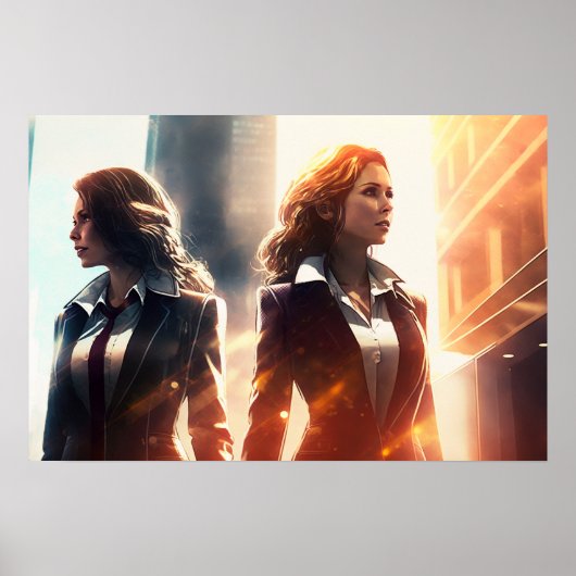 Zakelijke vrouwen in een stad van de toekomst poster (Voorkant)