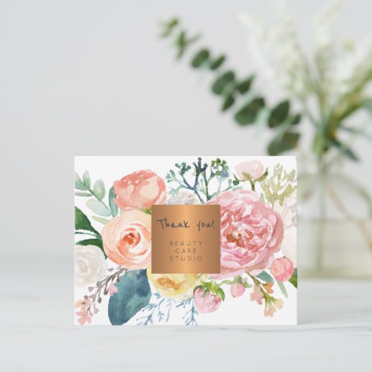 Zakelijke waterverf bloemenkopergoud dank u briefkaart (Staand voorkant)