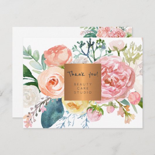 Zakelijke waterverf bloemenkopergoud dank u briefkaart (Voorkant / Achterkant)