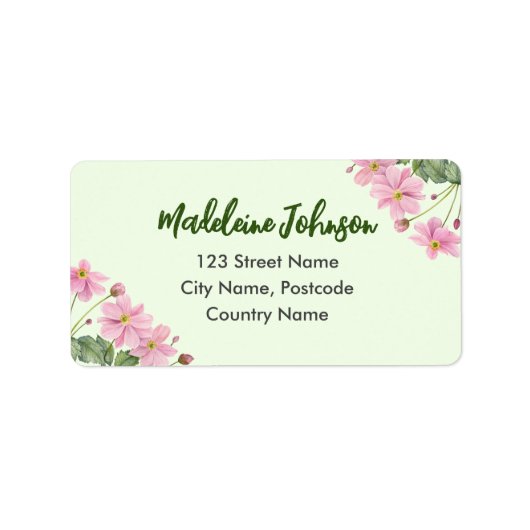 Zakelijke Waterverf Gentle Roze Japans Anemone Etiket (Voorkant)