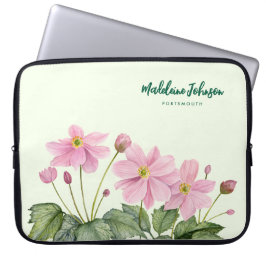Zakelijke Waterverf Gentle Roze Japans Anemone Laptop Sleeve
