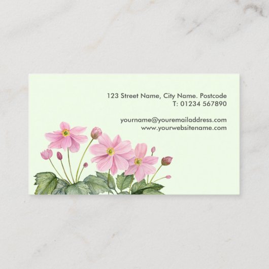Zakelijke Waterverf Gentle Roze Japans Anemone Visitekaartje (Achterkant)