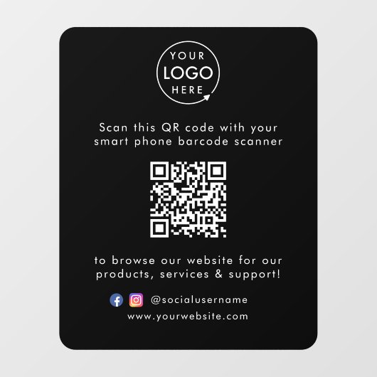 Zakelijke website | QR-code Modern Stijlvol Zwart Raamsticker (Vel)