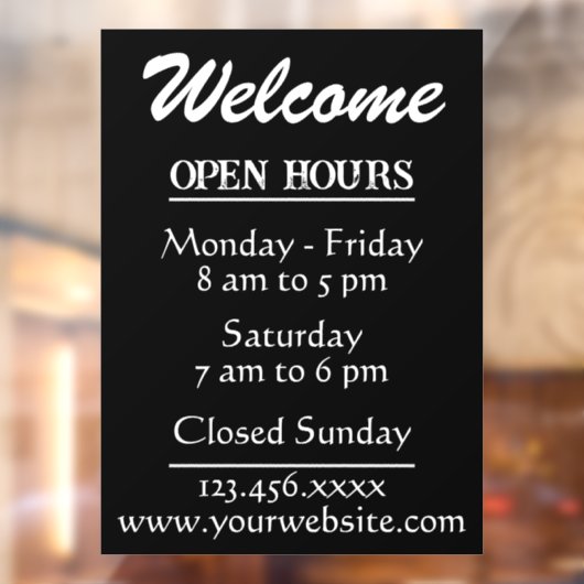 Zakelijke welkomst- en openingsuren website raamsticker (Vel 2)